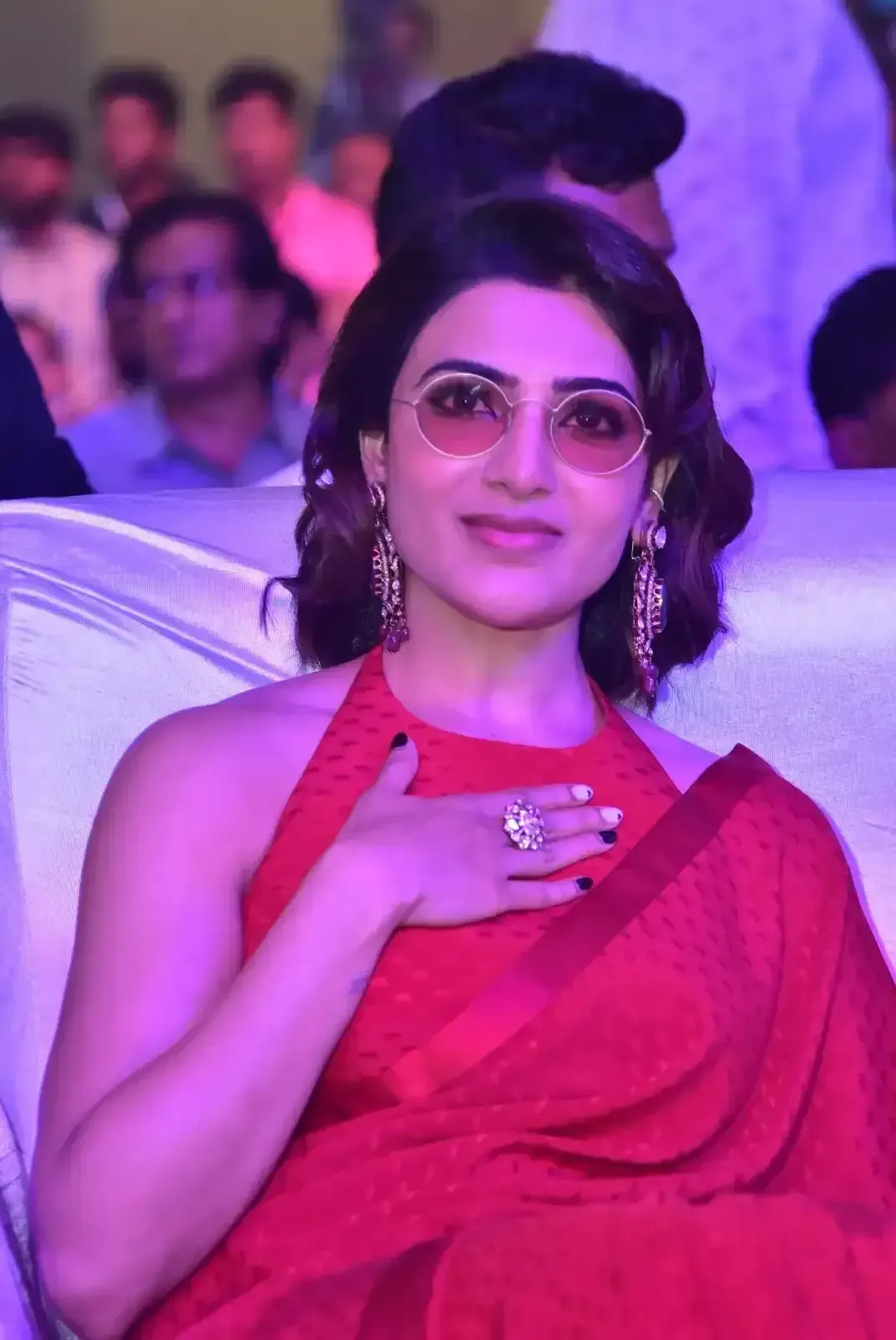 ACTRESS SAMANTHA IN RED SAREE AT KUSHI MUSICAL CONCERT EVENT 14